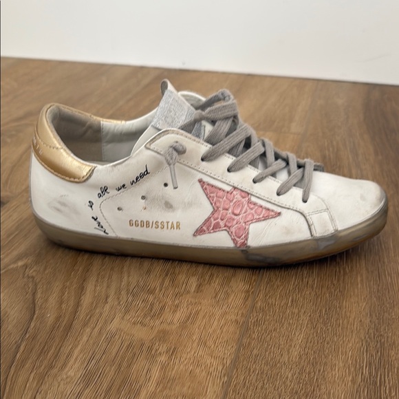 Golden Goose White and Pink Star Sneakers - Picture 1 of 7